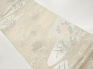 絽紙布水辺に草花模様織出し袋帯